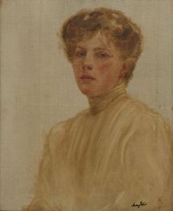 LANGDON EDIS Mary 1881-1976,PORTRAIT OF THE ARTIST, HALF LENGTH, IN A CREAM BL,Sworders 2014-12-09
