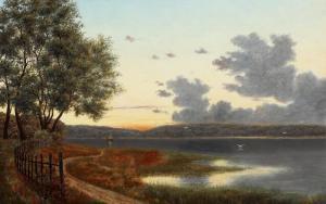 LANGE Frederik 1870-1941,Evening landscape with a lake,1907,Bruun Rasmussen DK 2022-04-11