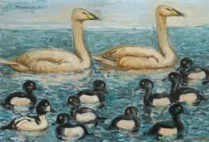 LANGE Regnar 1897-1963,Swans and ducks on the lake,Bruun Rasmussen DK 2023-04-18