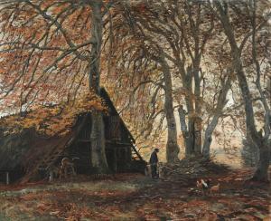 LANGER Olaf Viggo Peter,A man chopping wood in an autumn forest,1916,Bruun Rasmussen 2024-02-05