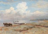 LANGER Olaf Viggo Peter 1860-1942,Coastal view from Strib with a carriage and ,1916,Bruun Rasmussen 2023-01-30