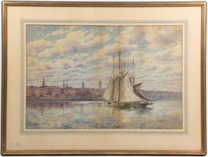 LANGERFELDT Theodore Otto 1841-1906,Ships Approaching Harbor,Hindman US 2014-10-23