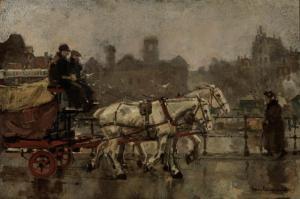 LANGEVELD Frans 1877-1939,A Horse-Drawn Cart on a Rainy Day in Amst,1933,AAG - Art & Antiques Group 2022-07-04