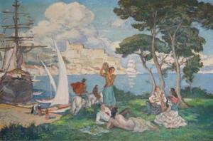LANGLADE Pierre 1812-1909,Déjeuner sur l'herbe devant le port de Marseille,Rossini FR 2017-09-05
