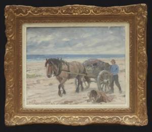 LANGLET Alexander,Häst med kärra respektive Räv i vinterlandskap,1944,Uppsala Auction 2014-01-21