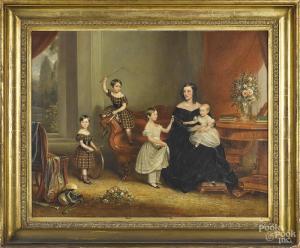 LANGLEY Charles Dickinson,interior scene with a mother and four children,1843,Pook & Pook 2018-04-28