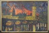 LANGLEY Leslie 1918-1985,Westminster Bridge and the Houses of Parliament at,Morphets GB 2018-07-14