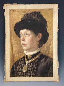 LANGLEY William Walter,a portrait of a lady wearing a gold locket,1881,Charterhouse 2024-04-05