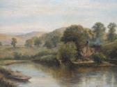 LANGLEY William Walter 1852-1922,Wooded lake scene with cottage and punt,Cuttlestones GB 2019-09-12