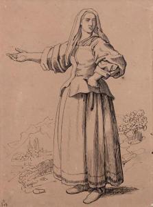 LANGLOIS Polyclès 1814-1872,Portrait de femme en pied,Beaussant-Lefèvre FR 2019-10-25