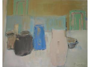 LANSLEY BRIDGET 1950,STILL LIFE WITH GREEN CHAIRS,Lawrences GB 2016-01-22