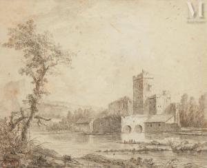 LANTARA Simon Mathurin,Paysage fluvial avec une ville fortifiée,1764,Millon & Associés 2023-11-23