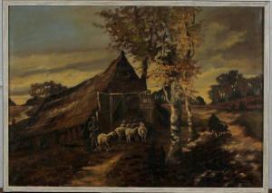 LANTING 1920,Shepherd with sheep sheepfold,Twents Veilinghuis NL 2013-01-05