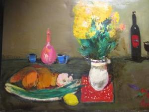 LANTSEV Alexei 1970,Stil life of flowers and a bottle of wine,Cheffins GB 2016-03-24