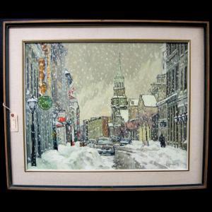 LAPENSEE MICHEL 1947,“LA RUE ST. PAUL SOUS LA NEIGE” MONTREAL, QUEBEC,1985,Waddington's 2012-03-12