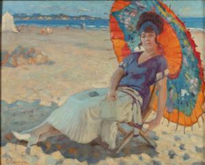 LAPEYRE Edmond Edouard,A woman lying on the beach under a Chinese umbrell,6028,Sotheby's 2023-06-14