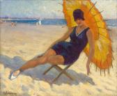 LAPEYRE Edmond Edouard 1880-1960,BAIGNEUSE SOUS UN PARASOL,Jean-Mark Delvaux FR 2012-06-29