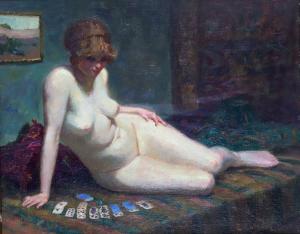 LAPEYRE Edmond Edouard 1880-1960,Nu au jeu de cartes,Bayeux Encheres FR 2023-04-08