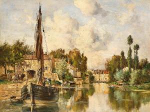 LAPOSTOLET Charles 1824-1890,A river port,Palais Dorotheum AT 2023-09-07
