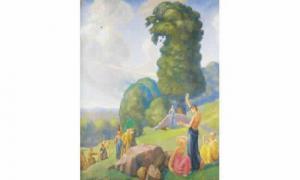 LAPREVOTTE Paul Henri 1900-1900,«Scène champêtre». Huile sur
 toile,Coutau-Begarie FR 1999-04-07