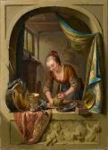 LAQUY Joseph Willem,A young woman cleaning pans at a draped stone arch,1776,Sotheby's 2007-04-25