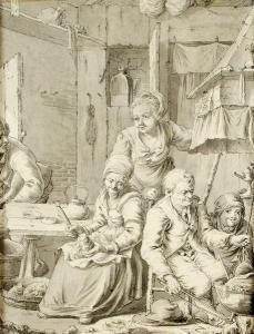 LAQUY Joseph Willem 1738-1798,Famille dans un intérieur,Mercier & Cie FR 2012-02-12