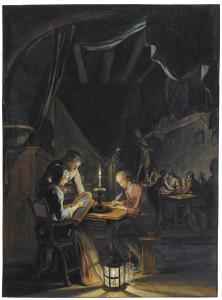 LAQUY Joseph Willem 1738-1798,THE NIGHT SCHOOL, AFTER GERARD DOU,1771,Sotheby's GB 2019-01-30