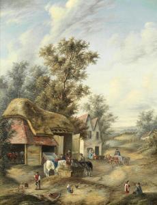 LARA Edwina W 1850-1882,A busy Farmyard with horses at a manger,Bonhams GB 2019-10-08