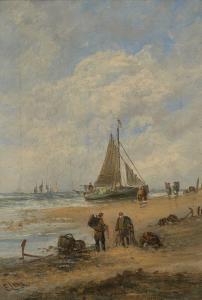 LARA Edwina W 1850-1882,Fishermen gathering nets on a beach,Rosebery's GB 2021-01-27
