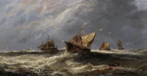LARA Ernest William,A Shipping Scene, with Figures pulling in the Nets,John Nicholson 2020-01-29