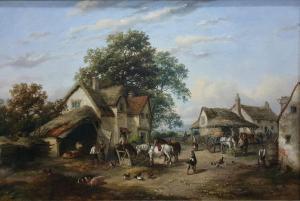 LARA George 1862-1871,"Village Life", cottages, with figures, horses a,The Cotswold Auction Company 2019-10-22