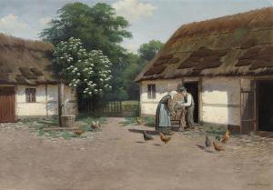 LARSEN Alfred,A farm with a farmer and his wife sharpening knive,Bruun Rasmussen 2023-05-22