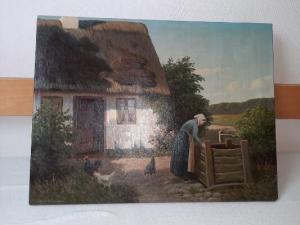 LARSEN Alfred 1886-1942,Exterior with peasant and chickens,Bruun Rasmussen DK 2021-08-26