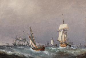 LARSEN Emanuel 1823-1859,Marine with several sailing ships in rough water,Bruun Rasmussen 2023-11-06