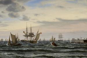 LARSEN Emanuel 1823-1859,Numerous ships off Helsingør harbour,Bruun Rasmussen DK 2023-12-06