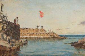 LARSEN Emanuel 1823-1859,View from the entrance to a harbour,Bruun Rasmussen DK 2024-02-19