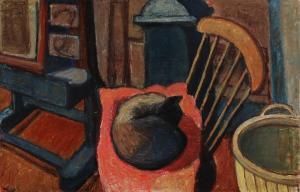 LARSEN Henry 1928-1999,Interior with a cat,1955,Bruun Rasmussen DK 2022-11-08
