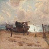 LARSEN Hugo Valdemar 1875-1950,Coastal scene with boats on the beach in sunlig,1926,Bruun Rasmussen 2013-09-02