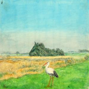 LARSEN Johannes 1867-1961,Stork in landscape,1960,Bruun Rasmussen DK 2014-04-07