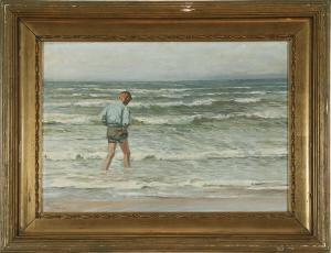 LARSEN Knud Erik 1865-1922,A boy paddling in the shallow water,1916,Bruun Rasmussen DK 2023-10-09
