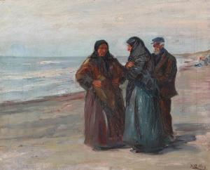 LARSEN Knud Erik,Coastal scenery with women and man in conversation,1913,Bruun Rasmussen 2024-02-12