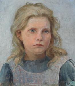 LARSEN Knud Erik,Portrait of a young girl with blond hair and blue ,Bruun Rasmussen 2024-02-05
