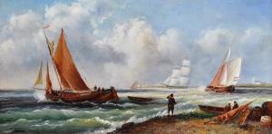 LARSEN T 1900-1900,A Shipping Scene, with Figures on the Shore,John Nicholson GB 2016-11-23