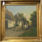 LARSON A Th,Cottage Scene with Figure washing Laundry near Chickens,Tooveys Auction GB 2016-11-02