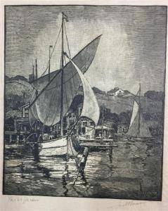 LARSON Fred T 1868-1944,American Yacht Harbor,1895,Theodore Bruce AU 2017-04-09