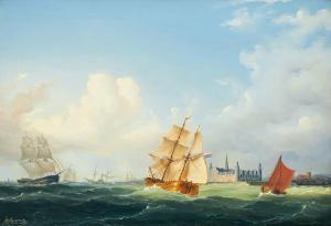 LARSON Marcus 1825-1864,Fartyg på redden vid Kronborgs slott,1850,Uppsala Auction SE 2022-06-15