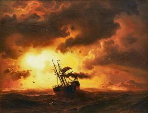 LARSON Marcus 1825-1864,Hjulångare på stormigt hav,1860,Uppsala Auction SE 2023-12-12