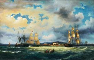 LARSON Marcus,Inloppet till Kristiania med segel- och ångfartyg,1850,Uppsala Auction 2022-06-15