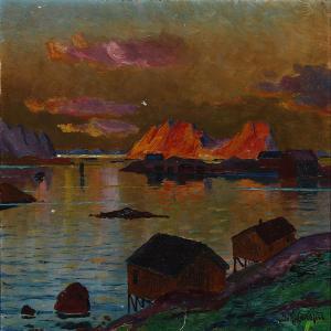 LARSSEN Johann 1854-1920,Coastal scenery from Lofoten in Norway,Bruun Rasmussen DK 2014-10-13