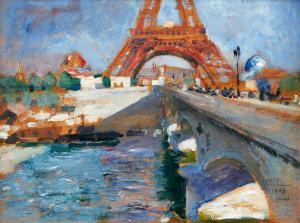 LARSSON Carl Olof 1853-1919,Eiffeltornet under byggnad,1888,Uppsala Auction SE 2023-12-12